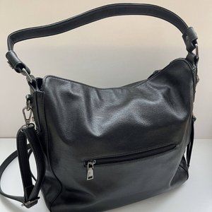 Realer Women's Black Leather Zip Closure Strap Bucket Hobo Tote Shoulder bag
